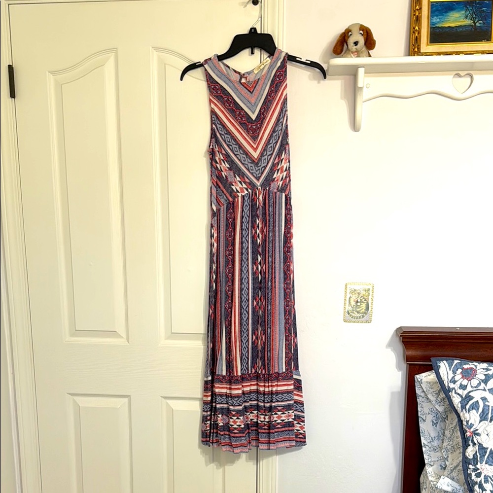 Rewind Pink and Blue Ruffled Tiered Maxi Sundress